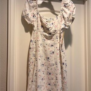 No Boundaries Cream Mini Dress with Blue and Pink Floral Print